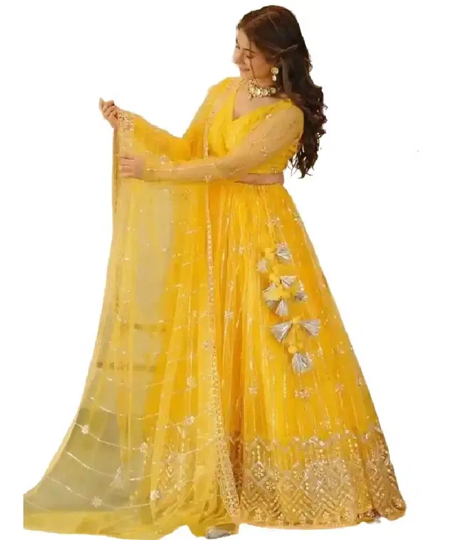 Net Lehenga with Choli & Dupatta for Girls (Yellow, 3-4 Years)