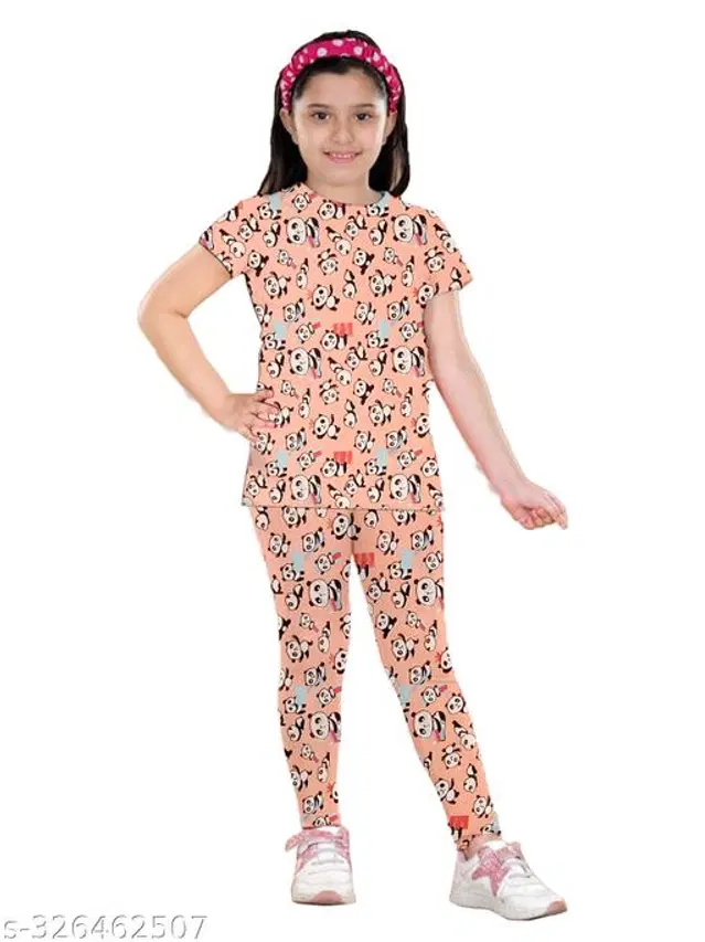 Polycotton Nightsuit for Girls (Peach, 1-2 Years)