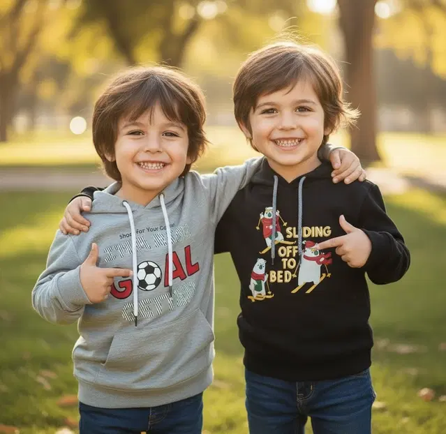 Round Neck Printed Wool Hoodie For Boys, Multicolour (3-4 Years) ,Pack Of 2