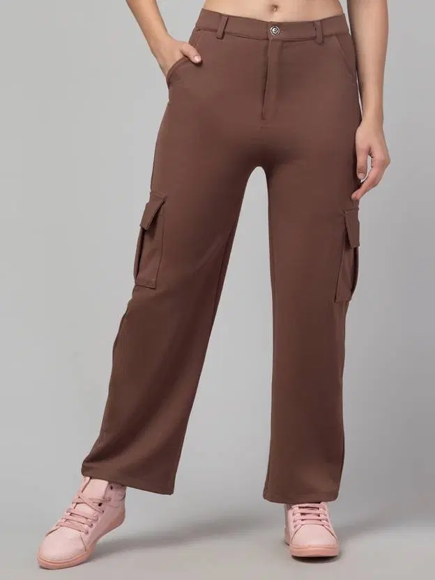 Knitted Poly twill Cargo Trouser / Pant for Women, Brown (L)