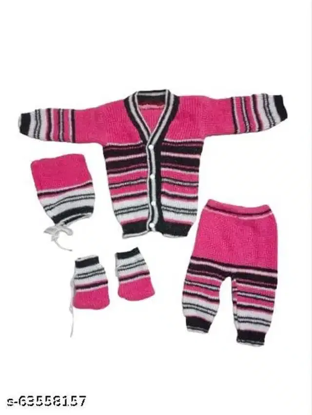 Woolen Sweater & Pant with Socks & Cap for Kids (Multicolor, 3-6 Months)