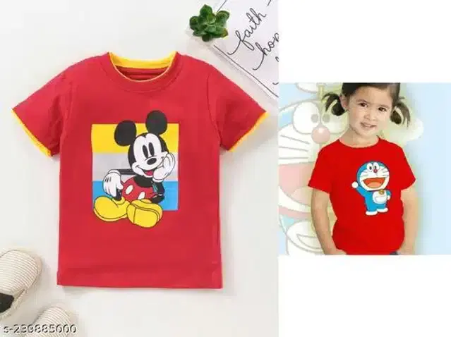 Half Sleeves T-Shirt for Girls, Pack of 2 (Red, 6-7 Years)