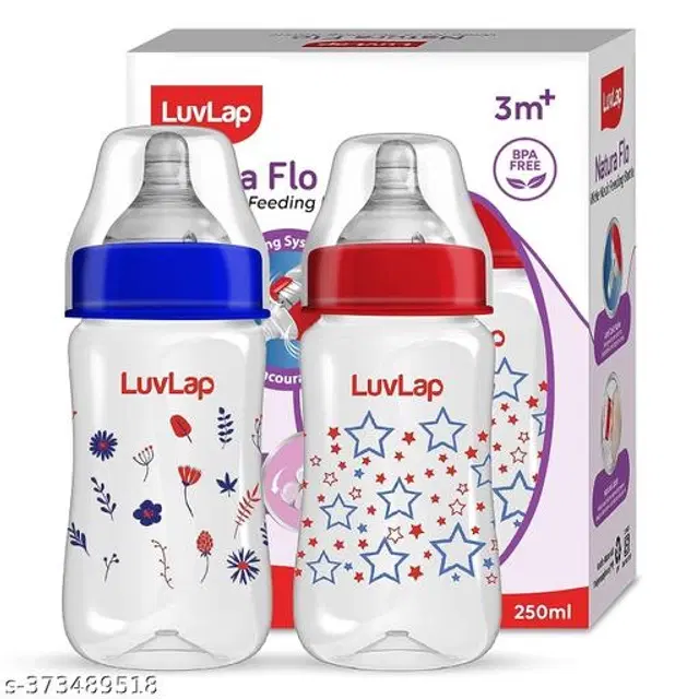 LuvLap Plastic Feeding Bottle for Baby, Multicolor, 250 ml, Pack of 2