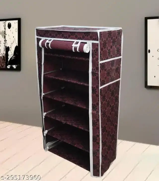6 Layer Plastic Collapsible Shoe Racks, Brown