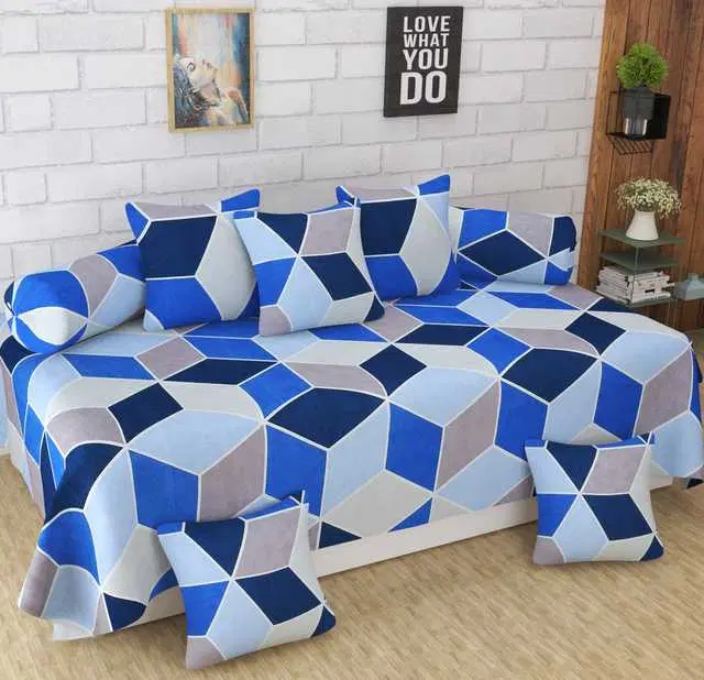Homefab Microfiber Diwan Set, Blue, 60X88 In, HF-108