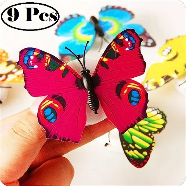 Plastic LED 3D Butterfly Wall Stickers, Multicolor, Pack of 9