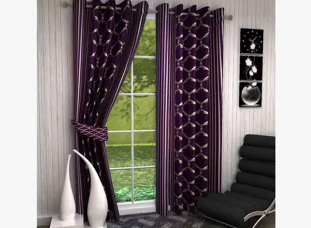 Window Curtains, Pack of 2, Purple, 4x7 feet