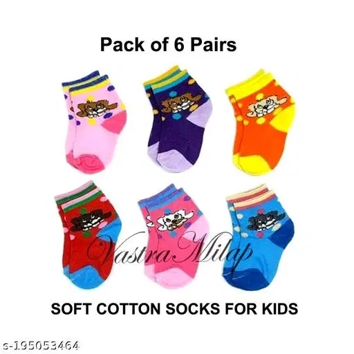 Cotton Socks for Kids, Set of 6 (Multicolor, 11-12 Years)