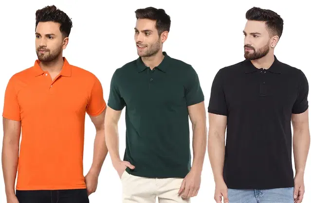 Polo T-shirt for Men, Pack of 3 (Multicolor, M)