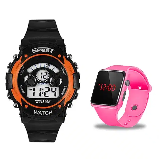Digital Watch for Kids, Pack of 2 (Black & Pink)