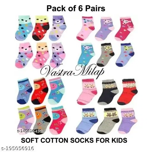 Cotton Socks for Kids, Set of 6 (Multicolor, 0-3 Months)