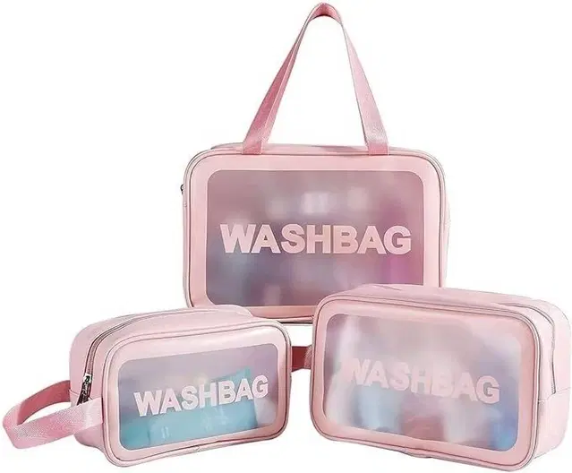 Astute Clear Waterproof Travel Toiletries Washbag (Pink, Pack Of 3)