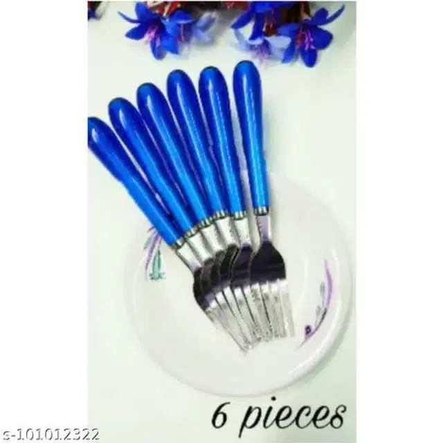 Stainless Steel Fork, Blue, Pack of 6