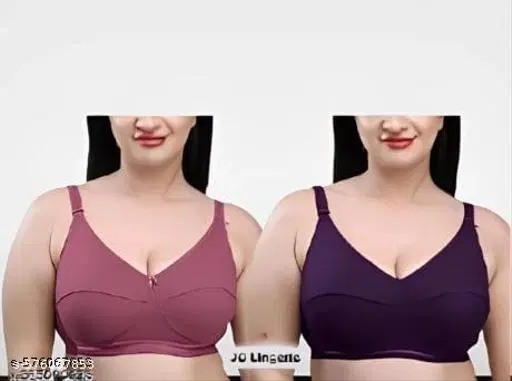 Hosiery Solid Bras for Women, Pink & Purple, Pack of 2 (38A)