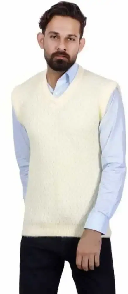 KRYPTAR men's Solid Half Plain Sweater (White, S) (KPTR4045)