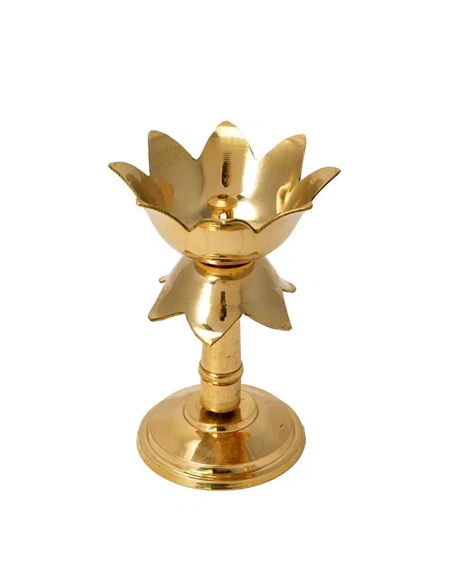 Heaven Decor Gold Platted Pure Kamal Brass Table Diya Set, 4 Inch, A012