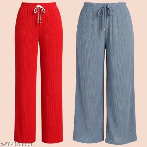Palazzo Pants for Women, Pack of 2 (Red, S)