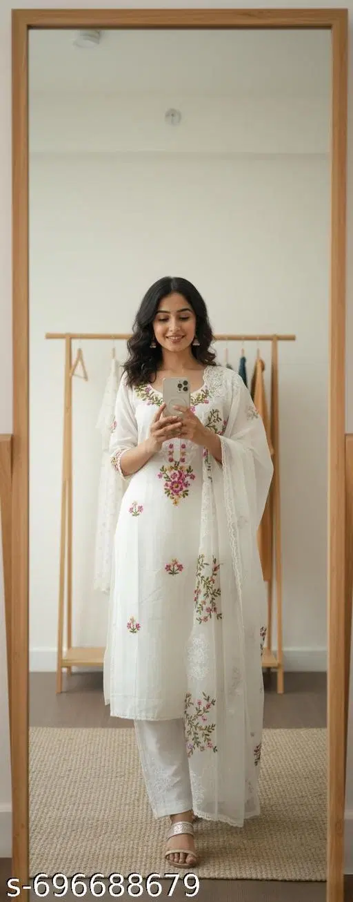 Jaipuri Style Kurti for Women (White, Un Stitched)