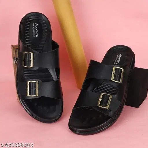 Aqualite PU Sandals for Men (Black, 10)