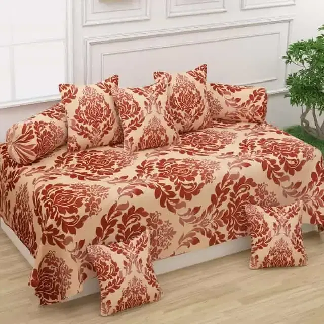 Adirav Polycotton Feel Single Bed Sheet, 2 Bolster covers & 5 Cushion Covers, Beige, ADRV-DW-85