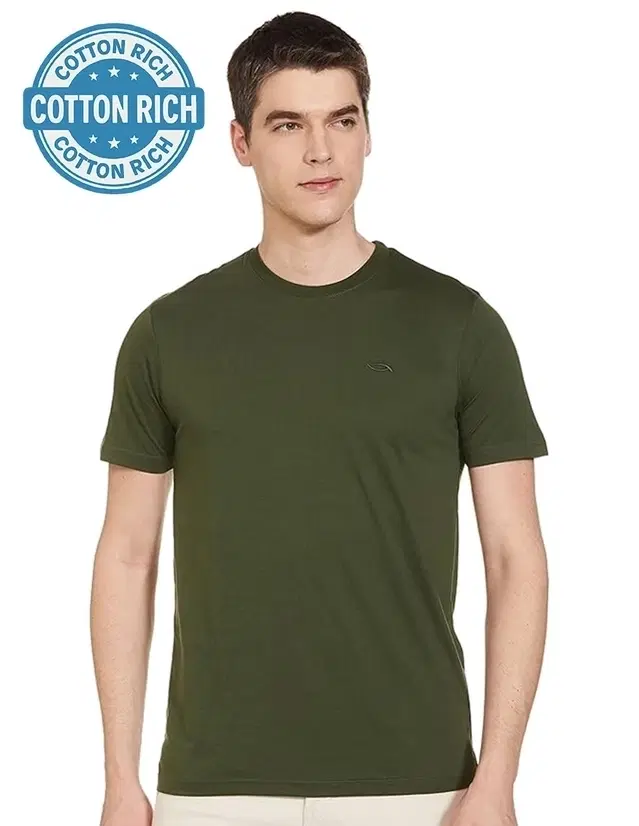 Round Neck Solid T-Shirt for Men, Olive (XL)