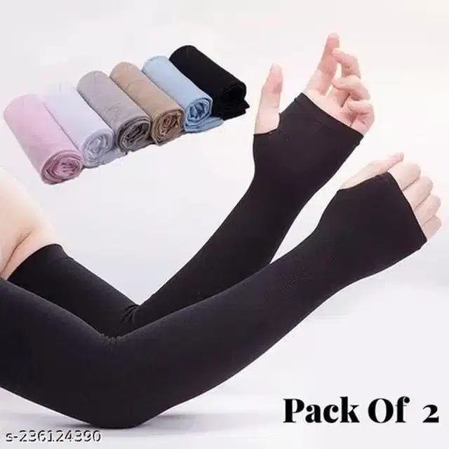 Nylon Arm Sleeves for Unisex, Set of 2 (Black)