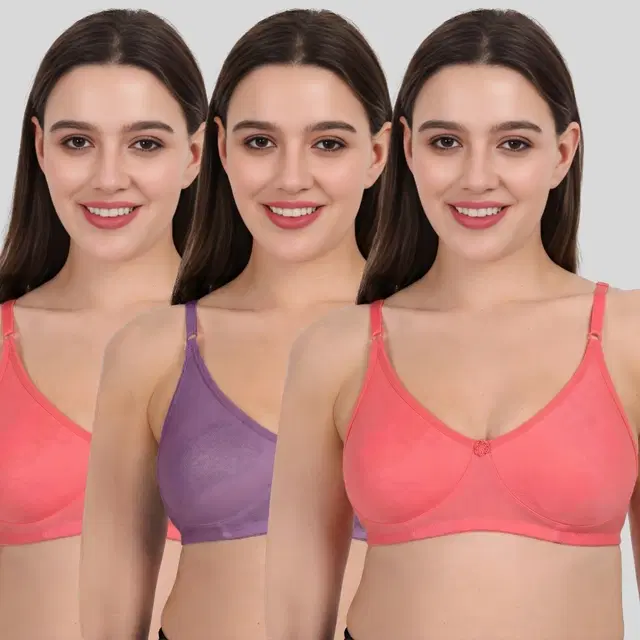 Cotton Bra for Women, Multicolour, Pack of 3 (28B)