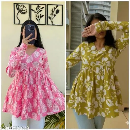 Kurti for Girls, Pack of 2 (Green, XS)