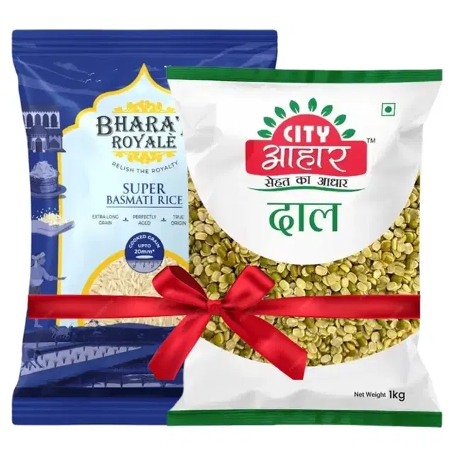 Bharat Royale Super Basmati Rice 900 g + City Aahar Moong Chilka 1 kg