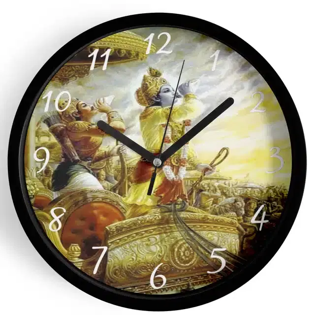 Analog Lord Krishna Wall Clock for Home, Black, 7 Inches