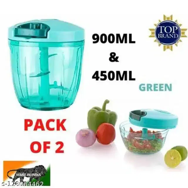 Manual Chopper for Kitchen, Green, Pack of 2
