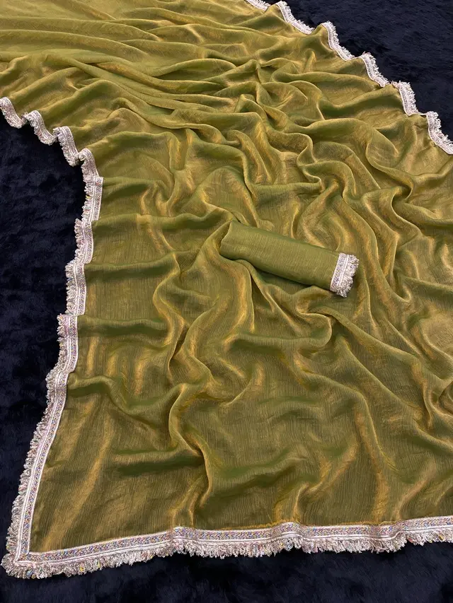 Satin Solid Saree for Women, Gold (6.3 m)