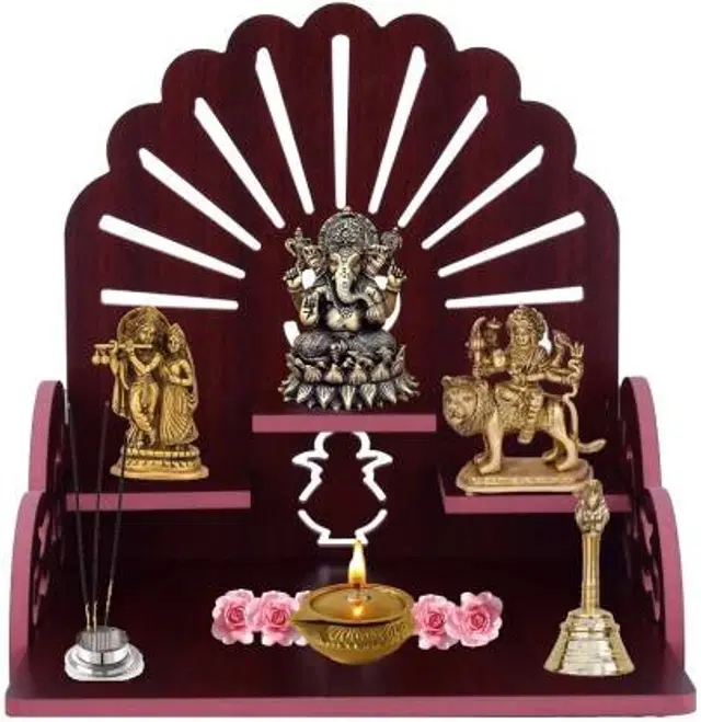Art And Craft Wooden Temple Beautiful Plywood Mandir Pooja Room Home Decor, RedTemple Wooden, Height: 28, Diy(Do-It-Yourself)