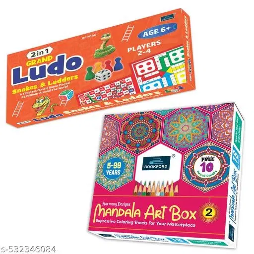 Harmony Mandala Boxx Part 2 + 2 in 1 Grand Ludo Snakes & Ladders – Double the fun with vibrant board games and expressive coloring for curious young minds!