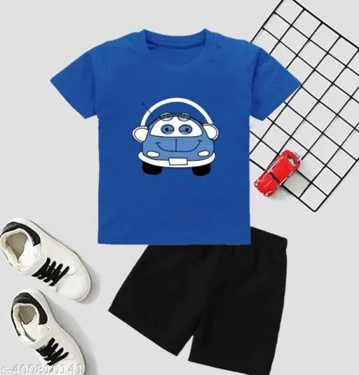 Cotton Blend Printed Clothing Set for Boys, Blue (3-6 Months)