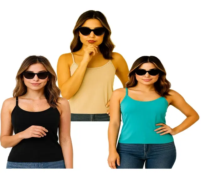 Cotton Solid Camisole for Women, Multicolour, Pack of 3 (XS)