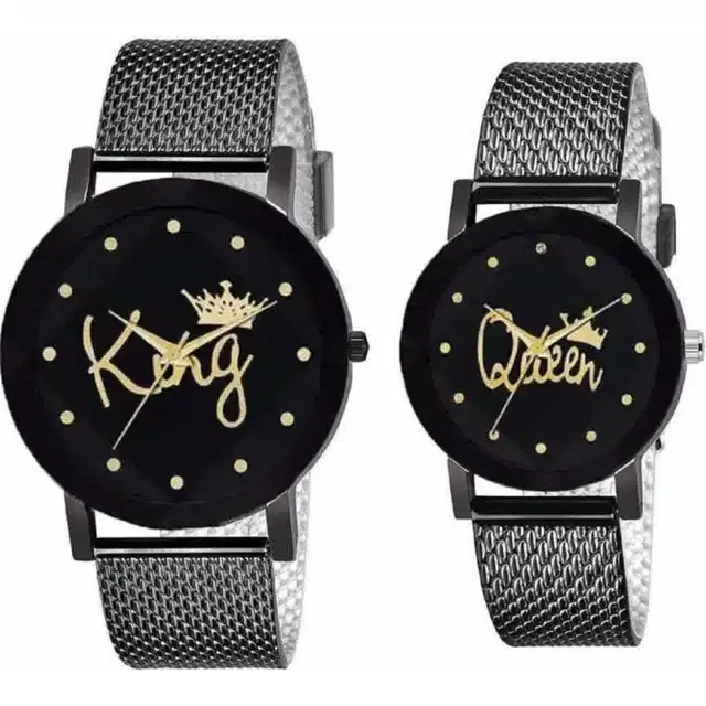 Couple Analog Watches, Pack of 2 (Black)