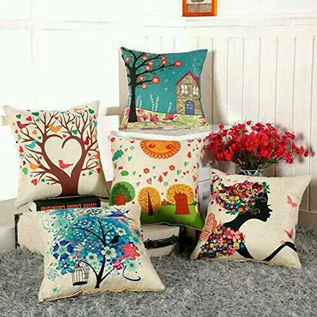 Cushion cover with zip Closure, Set of 5, 16 X 16 Inches, Multicolor, A-328