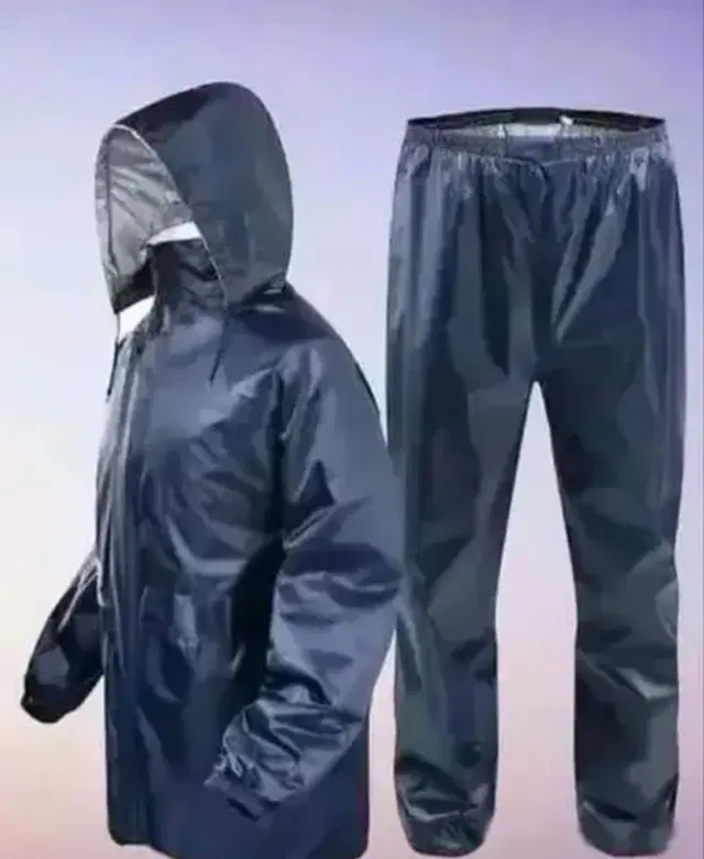 Polyester Solid Rainsuit for Men, Black, XL