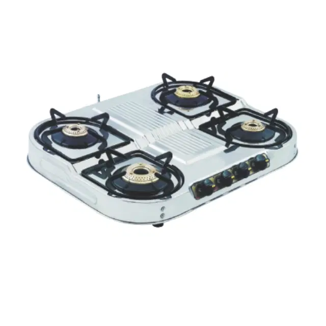 Stainless Steel ISI Certified 4 Burner Gas Stove, Silver
