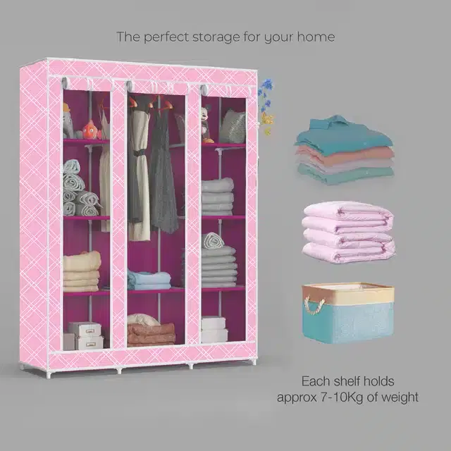 Carbon Steel 3 Door 10 Shelf Printed, Pink