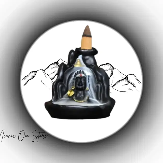 Resin Shiva Murti Showpiece with 45 Pcs Backflow Smoke Cones, Black, Set of 1