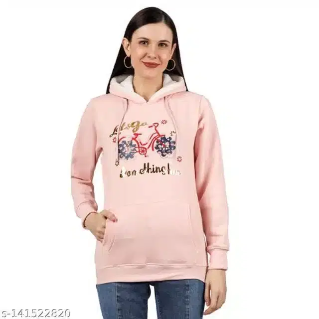 Woolen Hoodie for Women (Pink, L)