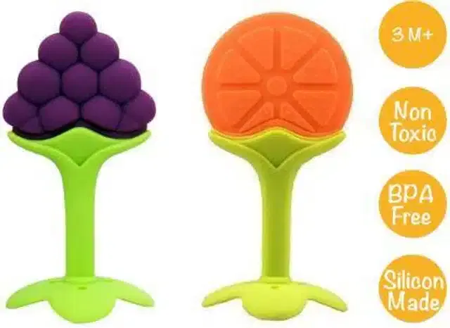 Silicone Smooth Teether for Kids, Multicolor, Pack of 2