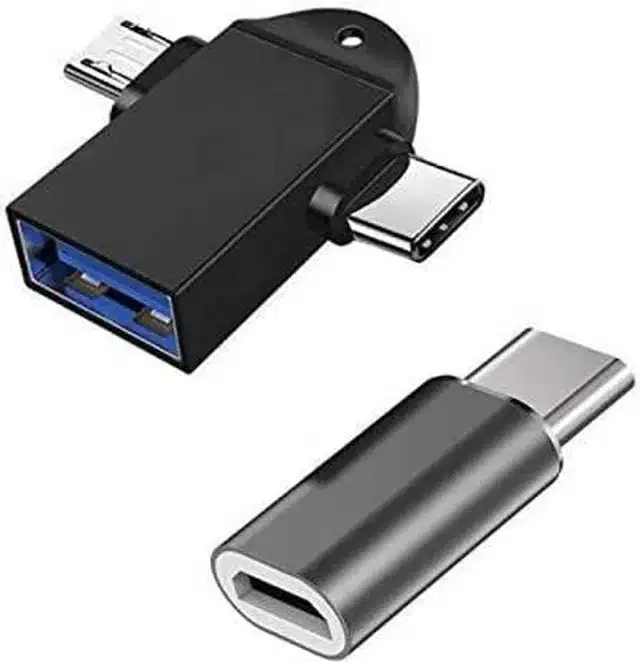 USB 3.0 Female to Micro-USB Male & Type-C OTG Adapter & Type-C to Micro USB Charging Adapter, Set of 2, Black