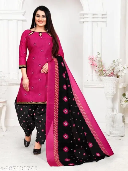 Cotton Printed Salwar Suit & Dupatta Sets for Women (Black, XL)