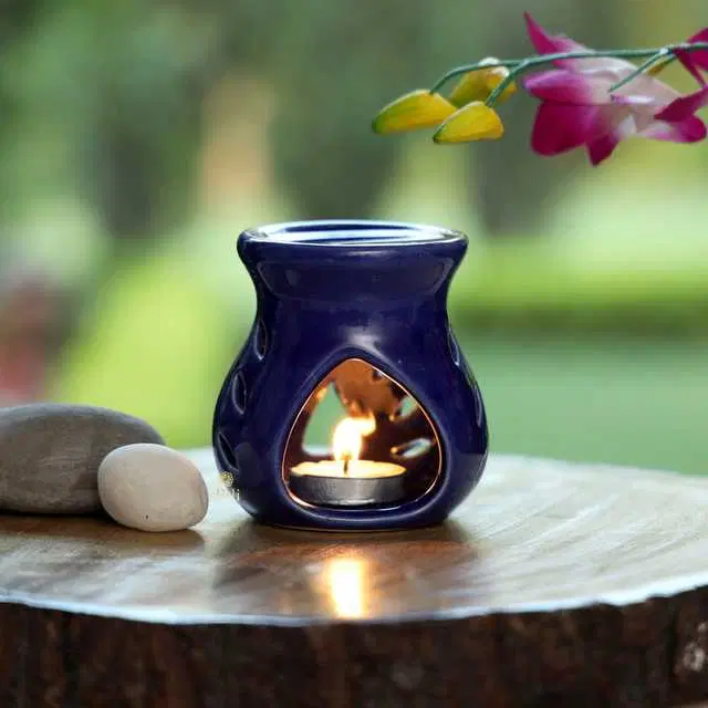 Aroma Ceramic Tealight Candle Holder Oil Diffuser Burner, Blue, 9.5 X 7 X 9.5 Cm, Du-051