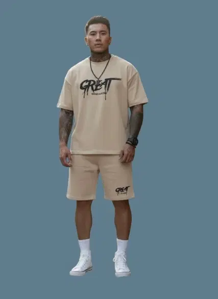 Polyester Printed Co-Ord Set for Men, Beige (S)