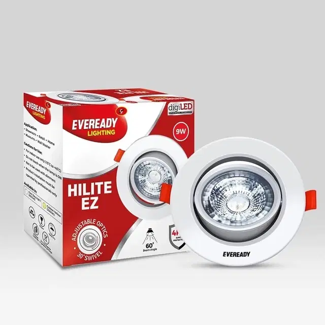 Eveready 9W LED Adjustable Recessed Spot Light | ‎Round Shape | Energy Efficient | Lightweight | Aesthetic Matte Finish | 480 lm Output | 4kV Surge Protection | Warm White (3000K).