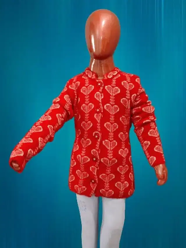 Wool Self Design Sweater for Girls (Red, 9-10 Years)